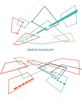 方形红色蓝色飞溅线条