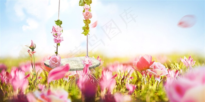 荡秋千 浪漫背景化妆品背景 banner背景唯美