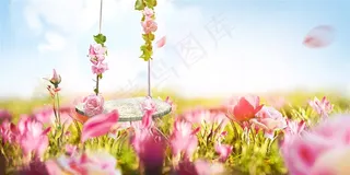 荡秋千 浪漫背景化妆品背景 banner背景唯美