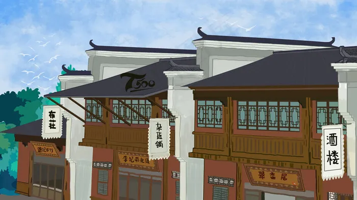 古风建筑插画psd模版下载