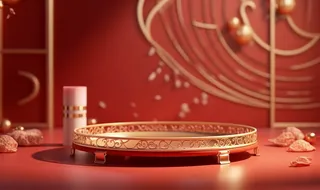 红色金色展台摆台三维渲染背景