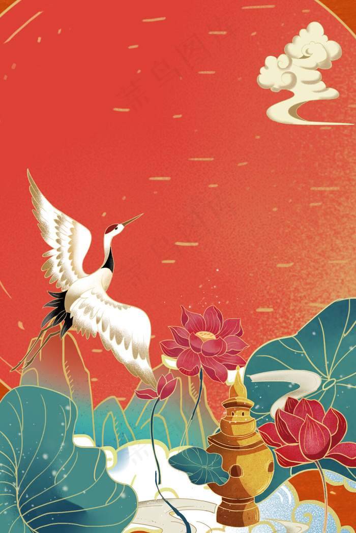 手绘国潮风背景中式吉祥海报(3545x5315)psd模版下载