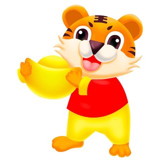 2022虎年吉祥物卡通公仔小老虎形象设计福字元素手绘插画psd素材