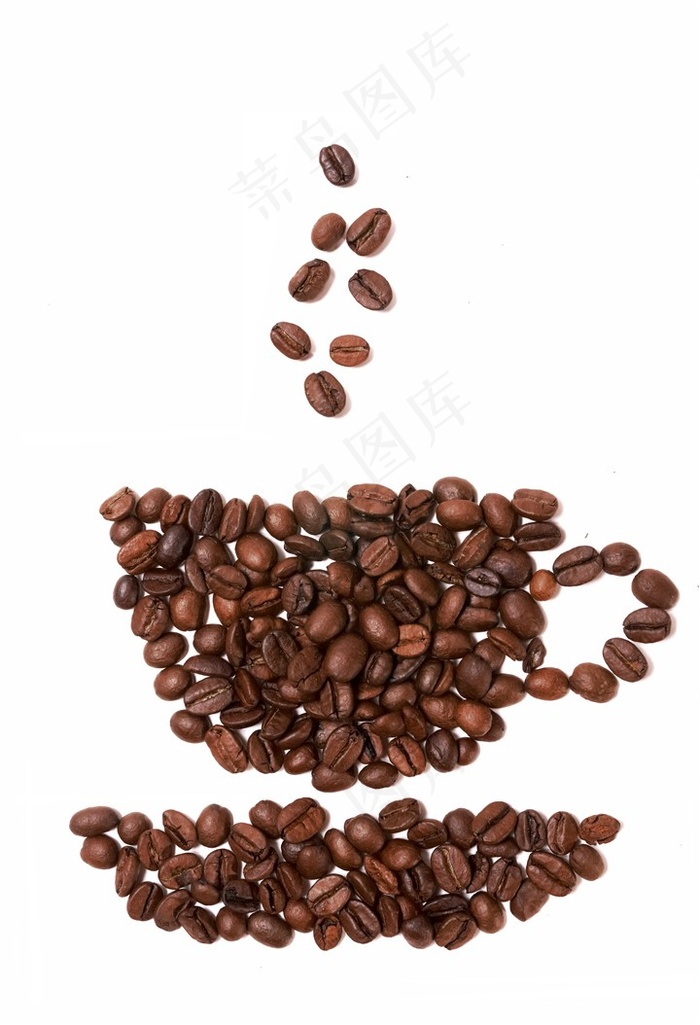 摆成正在冒汽的杯子造型的咖啡豆