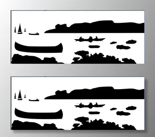 矢量抠线线条镂空山水墨