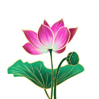 国潮中国风手绘荷花莲花荷叶莲藕植物花卉装饰插画PSD设计素材