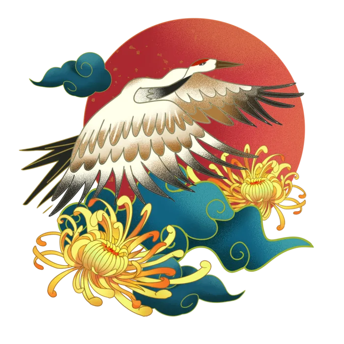 国潮仙鹤插画免扣素材设计素材