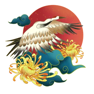 国潮仙鹤插画免扣素材设计素材