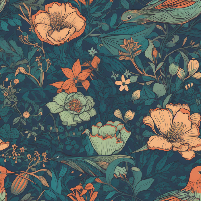 花鸟图，插画风格，无缝贴图，素材