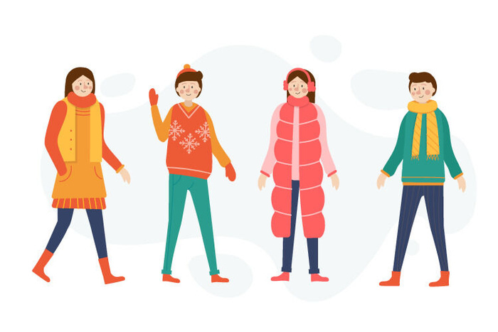 冬天服饰服装冬装穿冬装保暖冬季卡通人物男女装Ai矢量图片素材