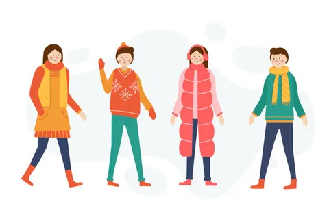 冬天服饰服装冬装穿冬装保暖冬季卡通人物男女装Ai矢量图片素材