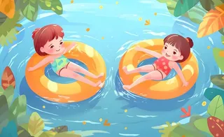 夏日游泳游泳圈玩水插画背景