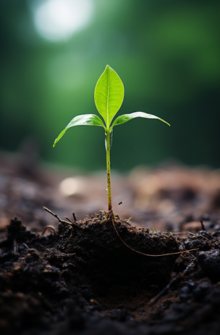 春天一颗嫩绿的幼苗摄影图