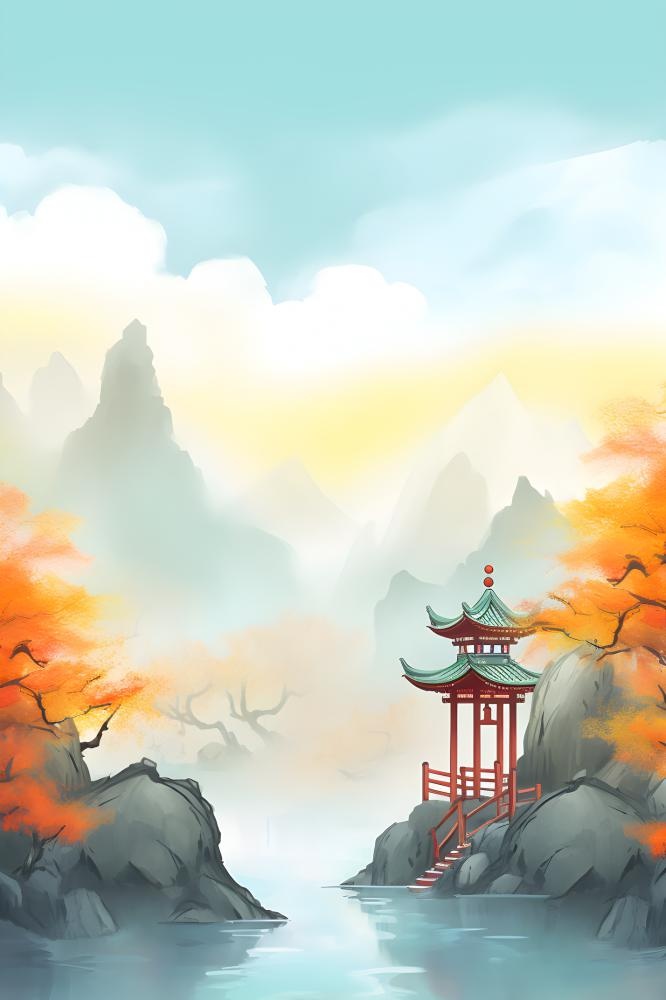 国风庭院简约清新阳光背景(2400x3600)