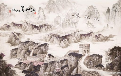 万里长城江山如画风景字画高清分辨率喷绘打印办公室挂画素材山水花草