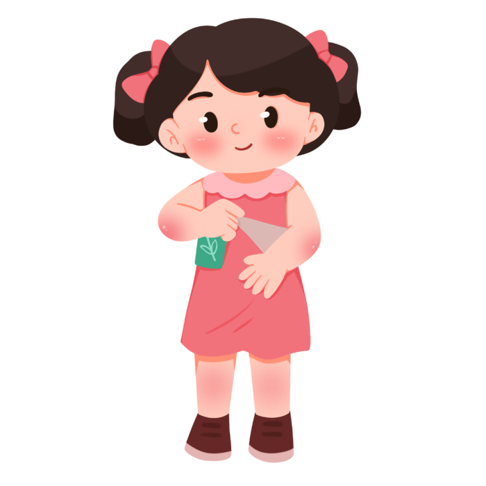 手绘小孩预防蚊虫叮咬元素插画 