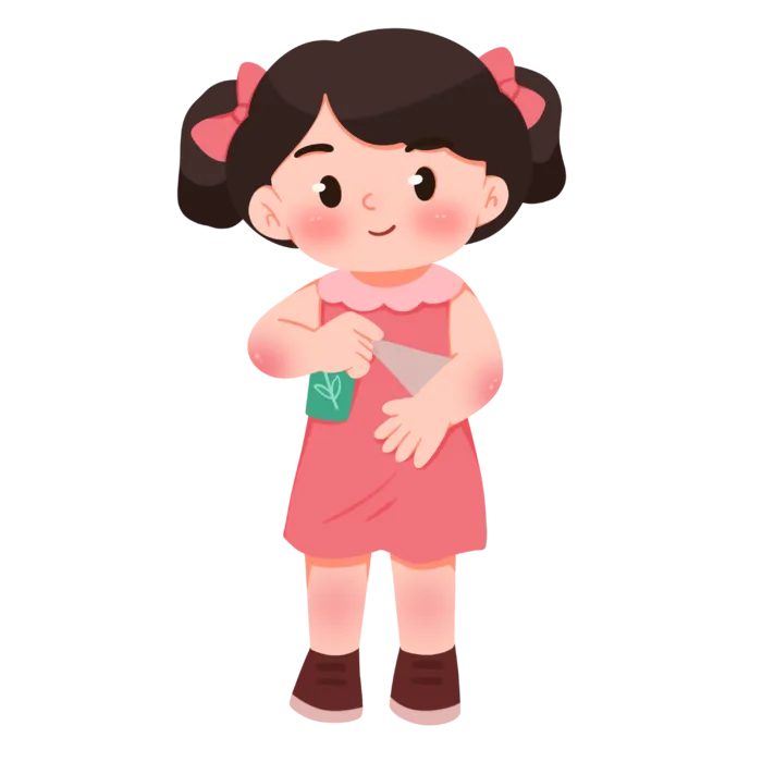 手绘小孩预防蚊虫叮咬元素插画 