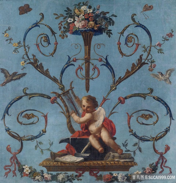 艺术花纹天使挂画油画图片