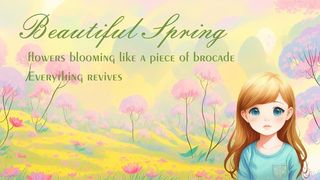 绚烂美丽的春天手绘女孩插画背景壁纸-奇幻原野