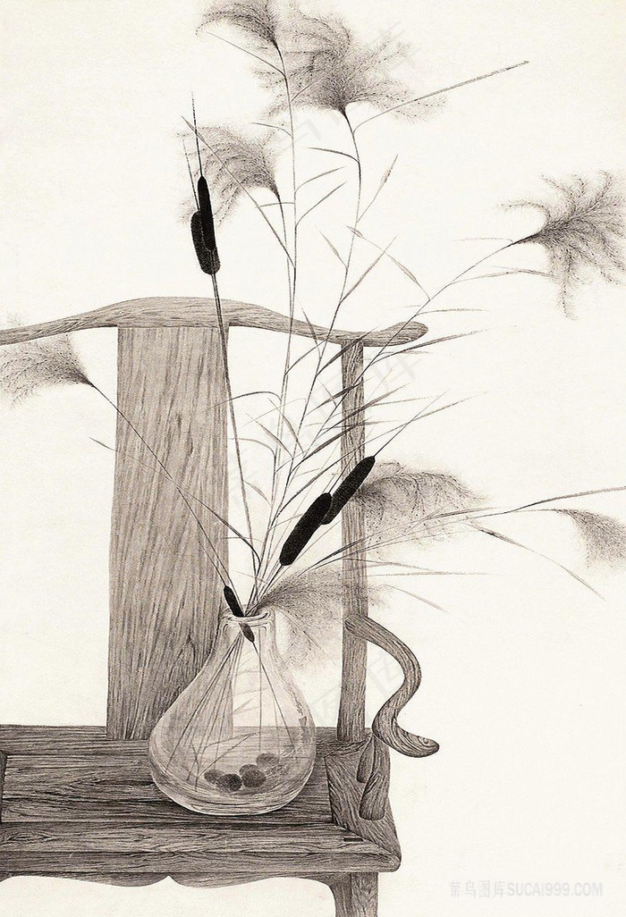 木椅花瓶时尚插画
