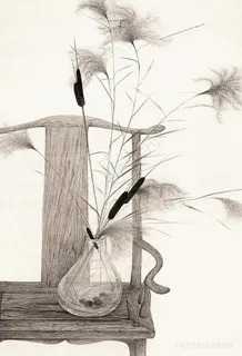 木椅花瓶时尚插画