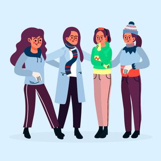 冬天服饰服装冬装穿冬装保暖冬季卡通人物男女装Ai矢量图片素材