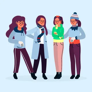 冬天服饰服装冬装穿冬装保暖冬季卡通人物男女装Ai矢量图片素材