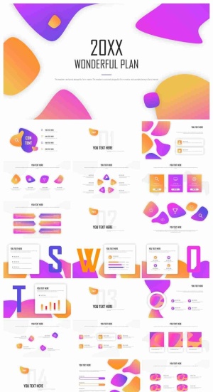 橙色紫色配色动感渐变风PPT模板预览图