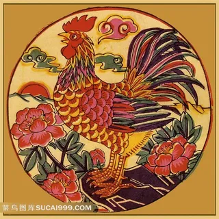 民间年画雄鸡高唱