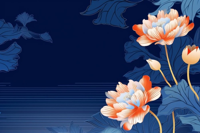 蓝色中国风荷花意境大气背景(1344x896)
