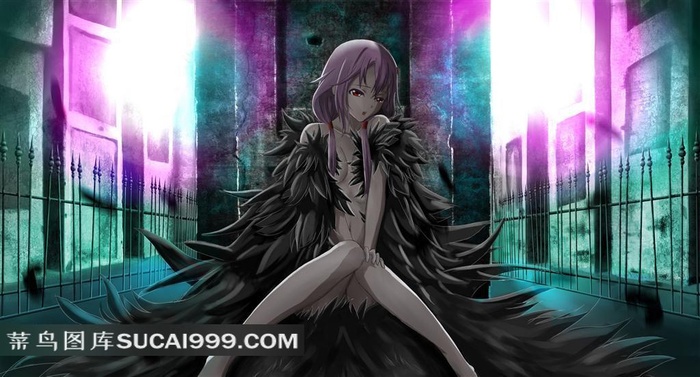 动漫楪祈坐着的美少女插画