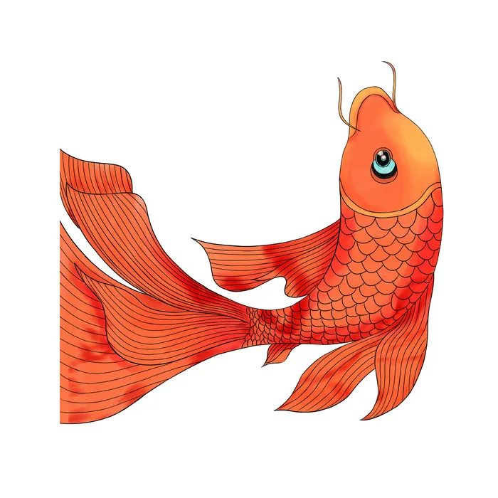 手绘烫金国潮中国风卡通锦鲤鱼金鱼插画装饰元素PSD设计素材psd模版下载
