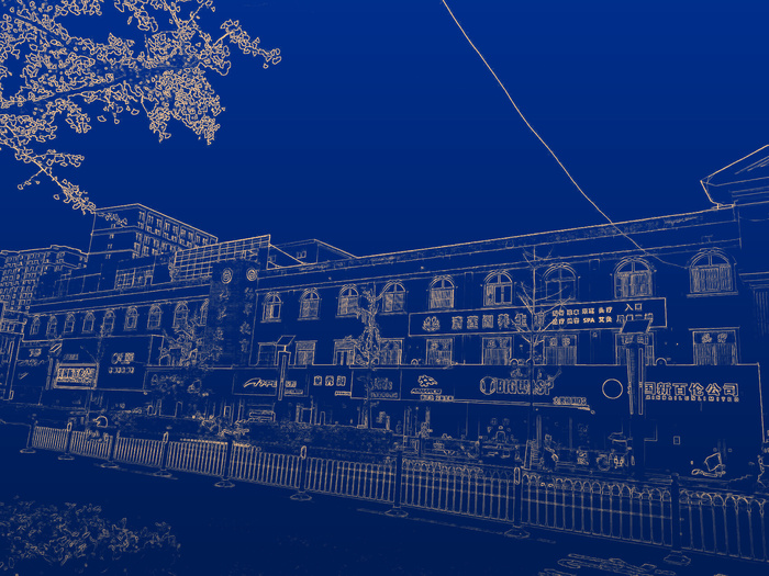 蓝色建筑线稿封面