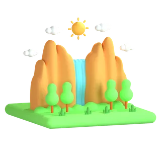 山川河流卡通自然图标3Dpng素材