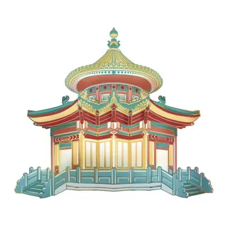 复古中国风国潮古建筑插画手绘高楼古塔PSD素材亭子png免抠图