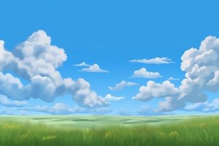 春天的蓝天白云草原很美背景图