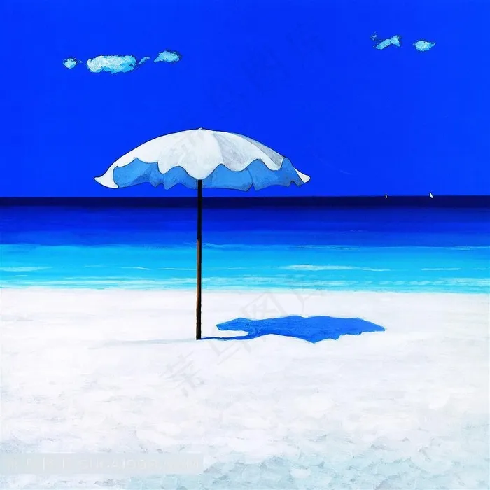 海滩遮阳伞装饰油画素材