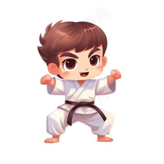 跆拳道男孩插画免抠