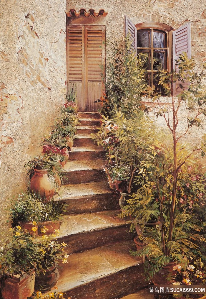 田园乡村房子高清油画