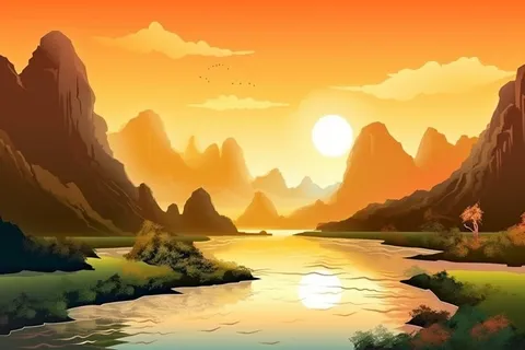 日出山水背景图