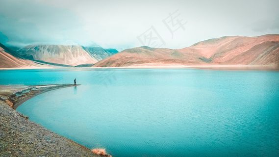 湖, 山, 班公错, 水, 男孩, 独自的 湖, 山, 班公错, 水, 男孩, 独自的
