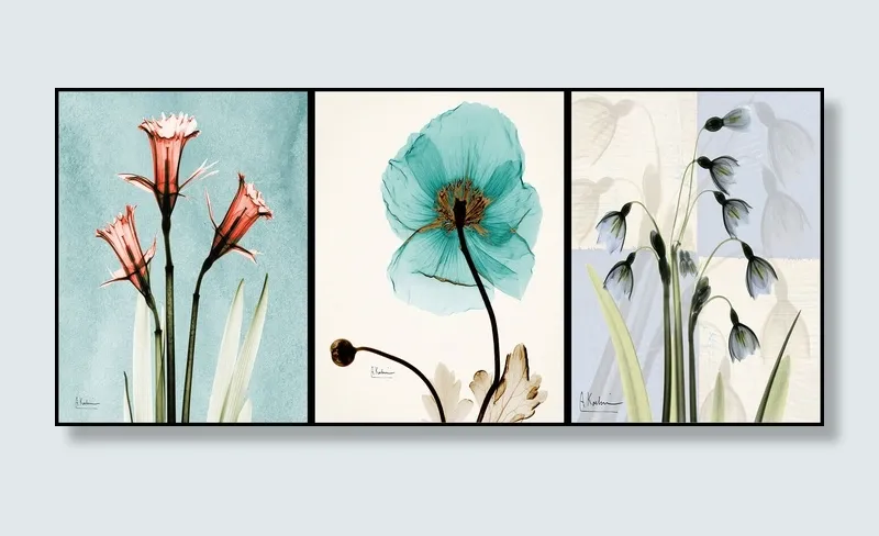 三联水彩花卉装饰画psd模版下载