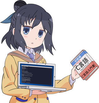 计算机黄色女孩线条画素材简笔