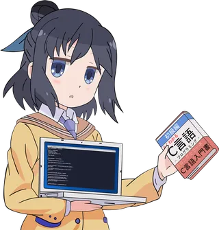 计算机黄色女孩线条画素材简笔