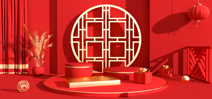 中国风国潮电商促销首页海报C4D背景图3D场景立体设计PSD素材模板