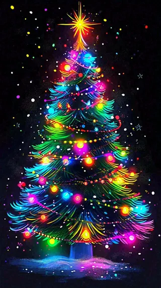 彩色缤纷圣诞树艳丽气氛，圣诞节奇幻