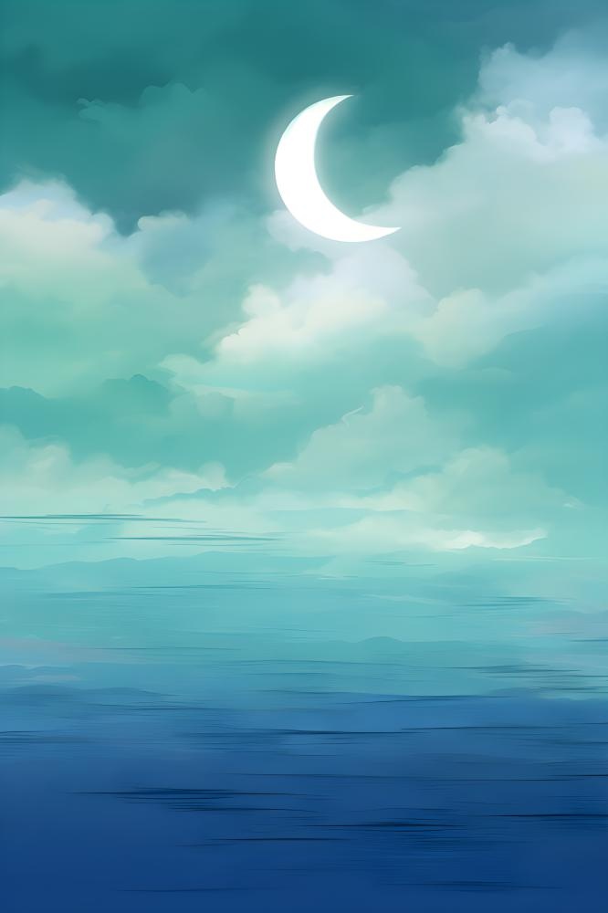 夜晚月亮河边清新意境背景
