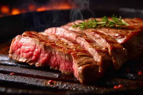 牛排铁板装盘美食摄影图
