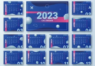 2023日历新年台历模板新年日历兔年日历蓝色调