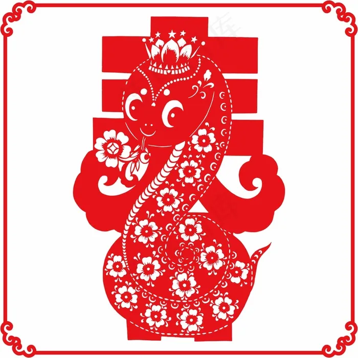 蛇年春节剪纸 剪纸风元素ai矢量模版下载